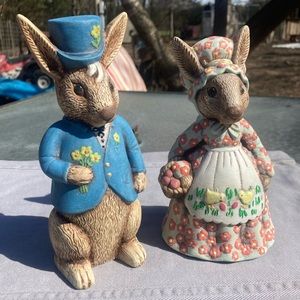 Pair of  Vintage Ceramic Standing Dressed Up Easter Rabbits or Nursery Decor